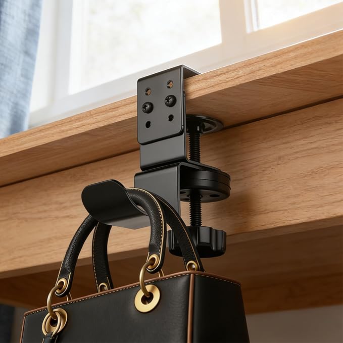 MYITYARD Clamp Mug Hooks Under Desk, Clip On Hook Cup Holder, Desktop Hanging Headphone Hook for Office, Computer Desk, Student Class Desk, Cabinet