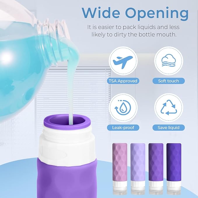 Silevoler 16pack Travel Bottles for Toiletries, TSA Approved Travel Size Containers Set, Leak Proof Refillable Liquid & Creams Toiletries Accessories Kit W/Toiletry Bag (Purple)