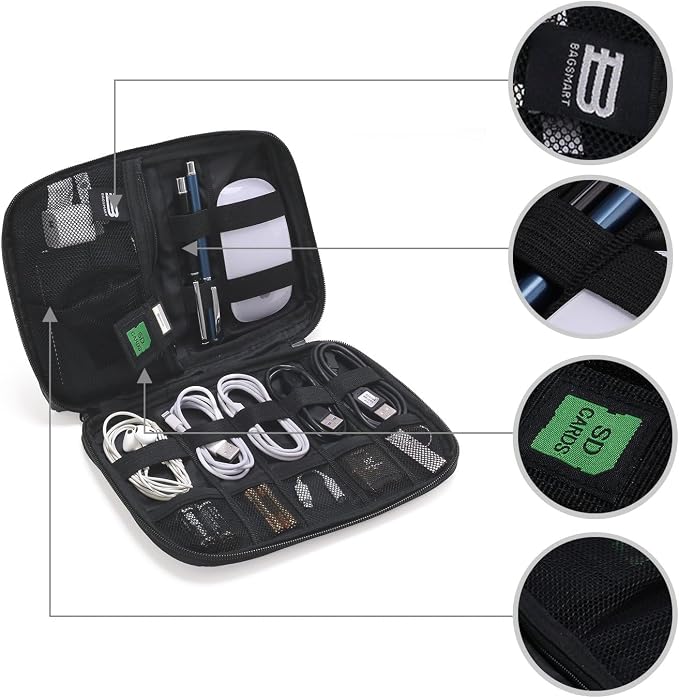 BAGSMART Travel Electronics Organizer, Phone SD Card, Men Women, Blue | Travel Cord Organizer, Cable bag, Travel Tech Organizer, Travel Accessories for Men Women