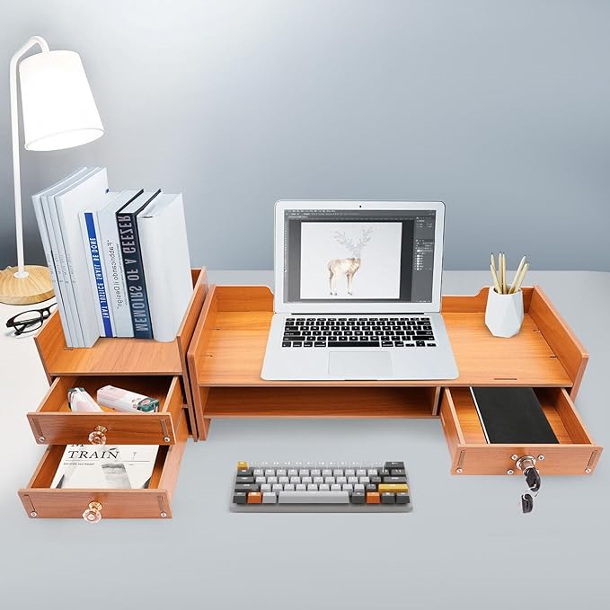 Monitor Stand Computer Riser with Storage Organizer, Desk Organizer Stand Monitor Stand Riser Multifunction Storage Shelf with Drawer (Style B)