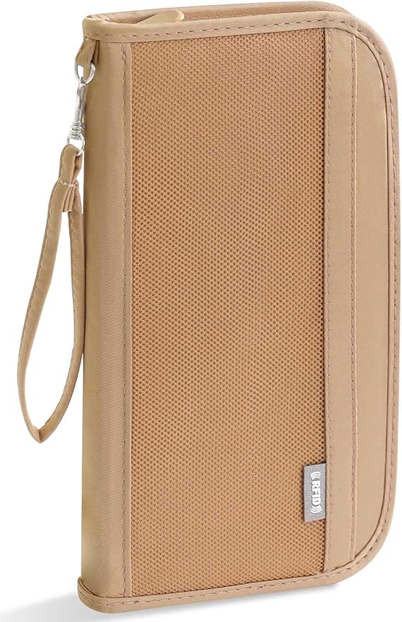 Passport Holder for Travel, Rfid Blocking Passport Wallet Travel Documents Organizer, Waterproof Family Passport Holder with Wrist Strap for Men & Women, Pink