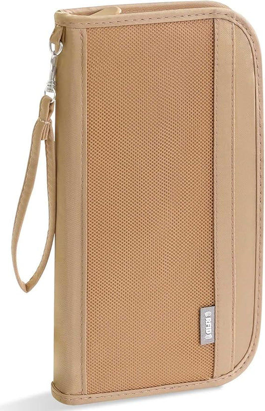 Passport Holder for Travel, Rfid Blocking Passport Wallet Travel Documents Organizer, Waterproof Family Passport Holder with Wrist Strap for Men & Women, Pink