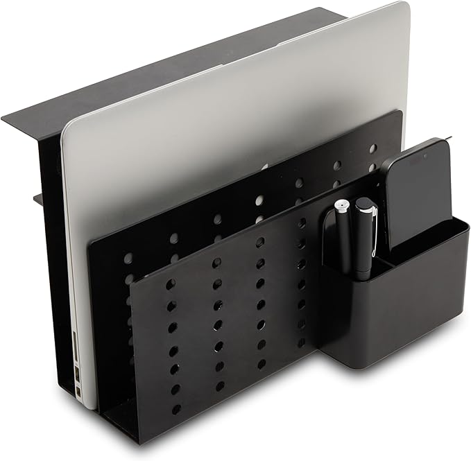 GAROOD Laptop Side Storage Vertical Stand Under Desk top Storage Clamp On Desktop Shelf Hanging Desk Organizer Computer Mount Side Table Organizer Caddy Book Caddy - Two Tier Black