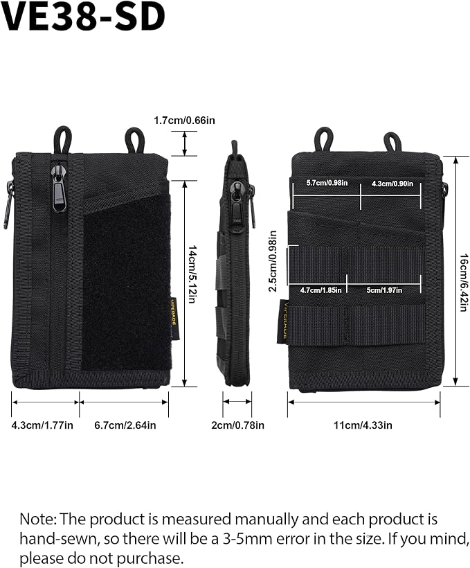 VIPERADE VE38 EDC Pocket Organizer, Slim EDC Wallet with 2 Zipper Pockets, EDC Pouch - 3 EDC Slots with 1 Larger Pocket for Flashlight, Multitool, Pen, Notebook