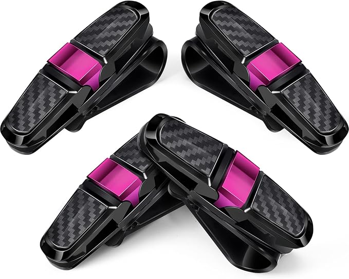 Boao 4 Pcs Sunglasses Holders for Car Sun Visor, Glasses Ticket Card Clip Mount Hanger, Double-Ends Clip 180 Degree Rotational Car Visor Accessories(Rose Red)