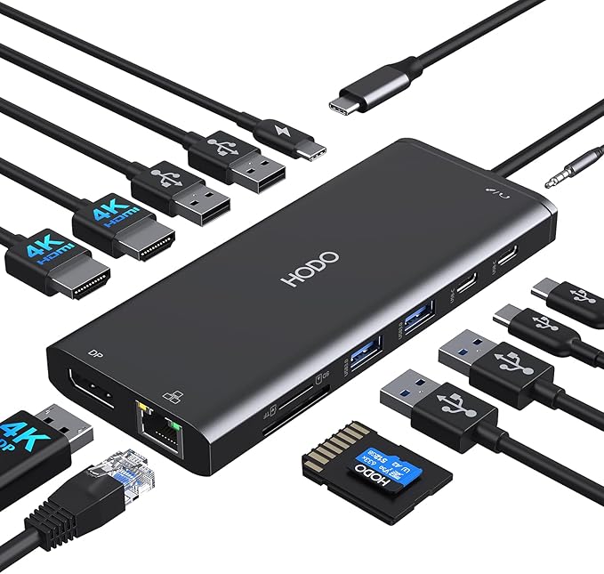 USB C Docking Station Dual Monitor HDMI for Dell HP, Laptop Docking Station 3 Monitors Triple Display USB C Hub Dock to 2 HDMI 4K,DP,Ethernet,6 USB,PD,SD/TF, Audio, 14 in 1 USB C Adapter