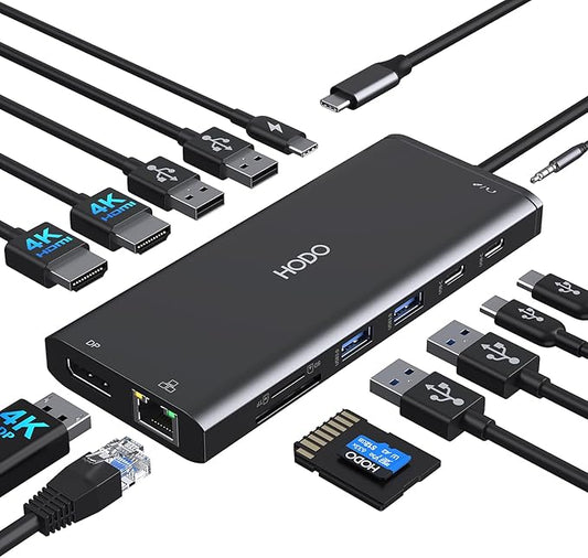 USB C Docking Station Dual Monitor HDMI for Dell HP, Laptop Docking Station 3 Monitors Triple Display USB C Hub Dock to 2 HDMI 4K,DP,Ethernet,6 USB,PD,SD/TF, Audio, 14 in 1 USB C Adapter