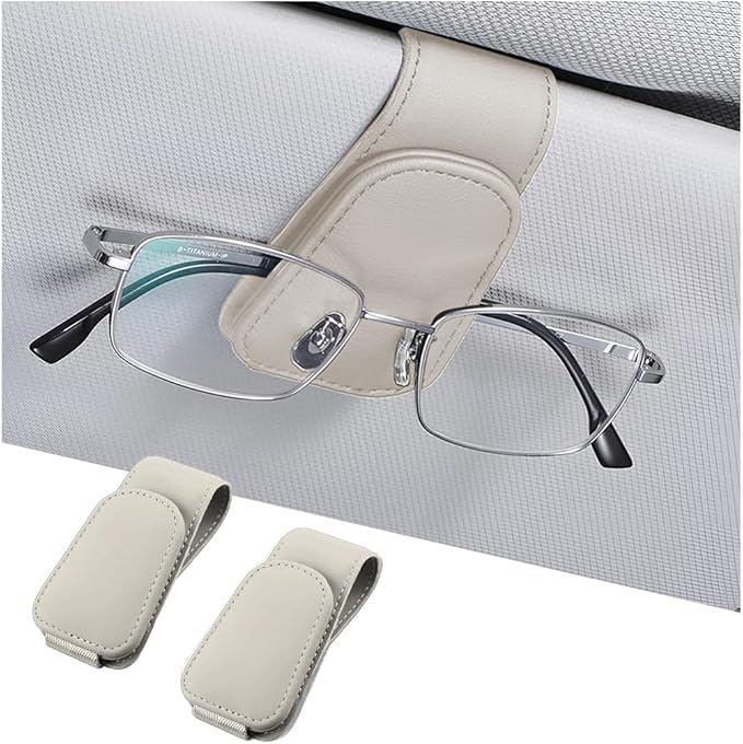 AICEL Sunglasses Holders for Car Sun Visor, Leather Eyeglasses Hanger Mounter, Magnetic Glasses Holder and Ticket Card Clip, Auto Interior Accessories Universal for SUV Pickup Truck