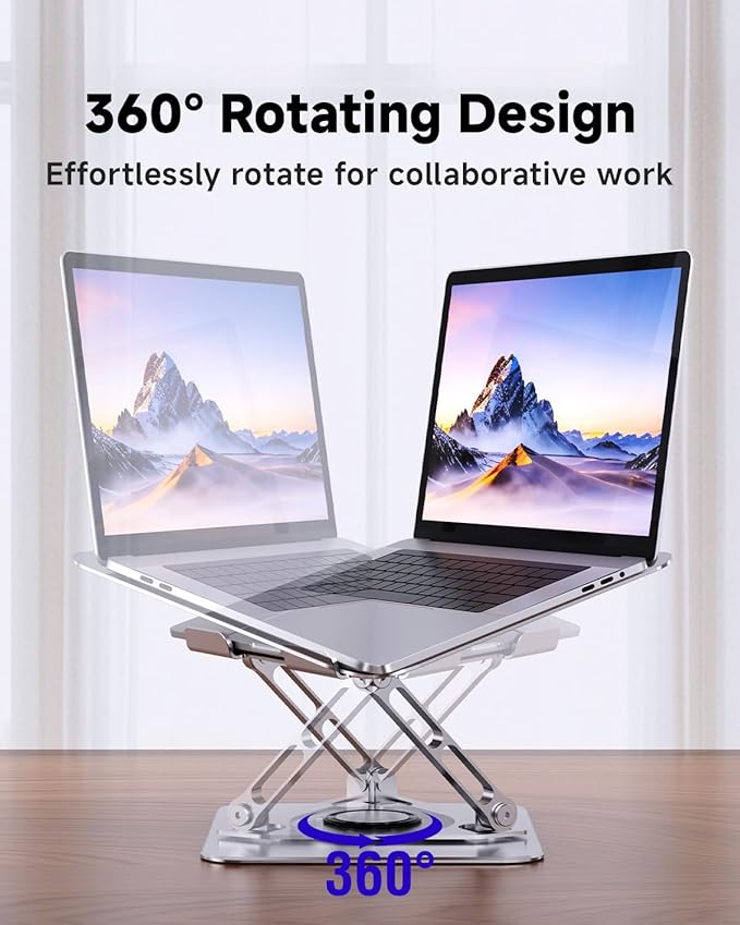 Laptop Stand for Desk, Adjustable Laptop Stand Swivel Computer Riser 360 Rotation Base, Portable Ergonomic Laptop Holder for Office Home Fits MacBook Air Pro, Dell, HP (10"-17.3") - Silver