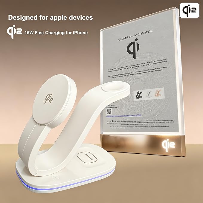 2026 New Fast 15W 3 in 1 Charging Station for iPhone Compatible Magnetic | Wireless Charger Station for iPhone 17 16 15 14 13 12, AirPods and iWatch Series, 35W Charger Included