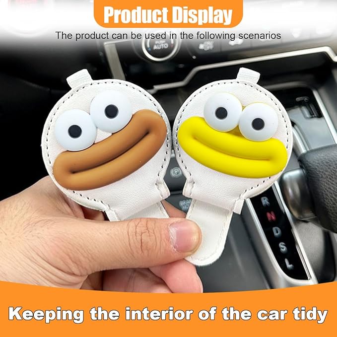 2PCS Sunglasses Holder for Car Visor, Magnetic Leather Ticket Card Clip, Sausage Mouth Sunglass Mount for Different Size Eyeglass, Cartoon Car Visor Decoration Accessory (Brown/Yellow/White)