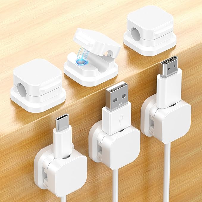 6 Pack Magnetic Cable Clips, Cord Organizer Holder with Strong Adhesive, Desk Cable Management for Home Office Car Desktop Nightstand, Adjustable Wire Keeper, White