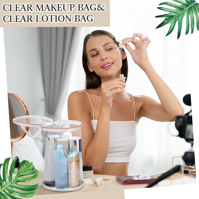 Sanwuta Clear Lotion Bag for Toiletry Sunscreen Cylinder Makeup Bag Heavy Duty Travel Organizer Pouch Waterproof Cosmetic Pouch with Handle Zipper Gift for Summer Beach Pool Airport Women(White)