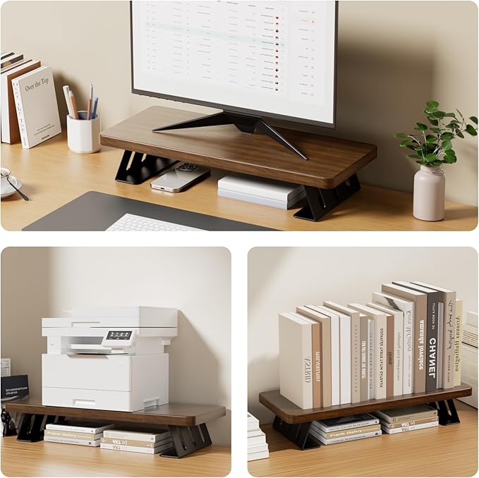 Monitor Stand - 24 Inch Wood Monitor Stand Riser, 220 Pounds Load Capacity Desk Monitor Riser for Laptop/PC/Printer, Desktop Stands Organizer for Home Office