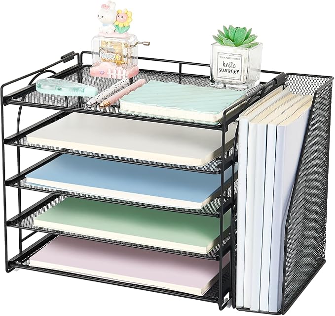 AUPSEN Desk Organizers and Accessories, 5-Tier Desktop Paper File Organizer with Removable File Holder, Desk Accessories & Workspace Organization for Home Office Supplies (Black)