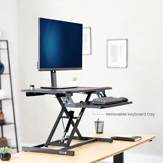 VIVO Height Adjustable 28 inch Stand Up Desk Converter, Quick Sit to Stand Tabletop Dual Monitor Riser Workstation, Black, DESK-V028S
