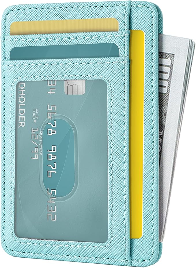 Hoewina Slim Wallet for Men, Credit Card Holder Wallet, Minimalist Design - RFID Blocking Front Pocket Leather Thin Wallet for Men and Women（Cross Sky Blue）