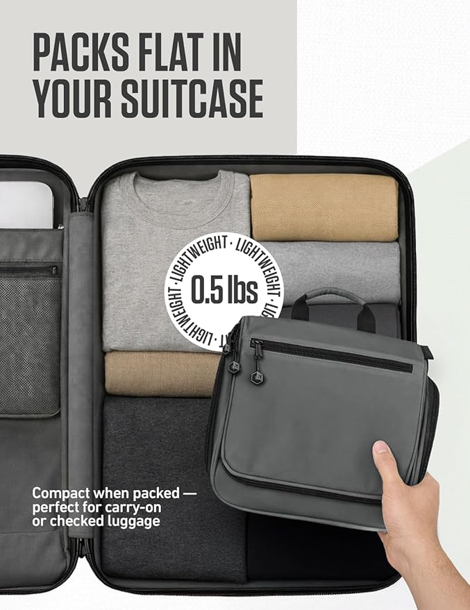 VENTURE 4TH Hanging Travel Toiletry Bag for Women & Men – Large Toiletry Organizer with 18 Compartments, Removable TSA Pouch, Travel Wash Bag for Toiletries, Makeup & Shaving Kit (Gray)