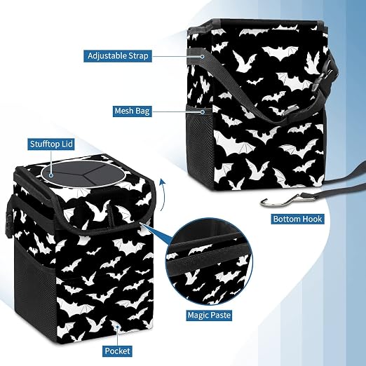 Black and White Goth Bats Car Trash Can with Lid Collapsible Reusable Waterproof Car Garage Bag,Automotive Garbage Can,Car Accessories Interior Car Organizer