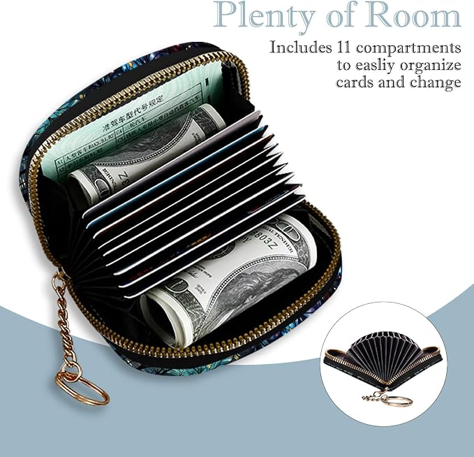 Women's Slim RFID Wallet – Compact Leather Card Holder Wallet for Women, 9 Card Slots RFID Blocking Credit Card Organizer, Small Travel Wallet - Colorful Trees