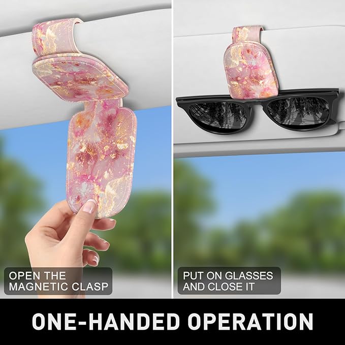 Sunglasses Holder for Car Visor, Magnetic Leather Car Sunglass Holder, Car Sun Visor Glasses Hanger Clip, Car Interior Accessories for Women Men, Fits All Size Eyeglasses