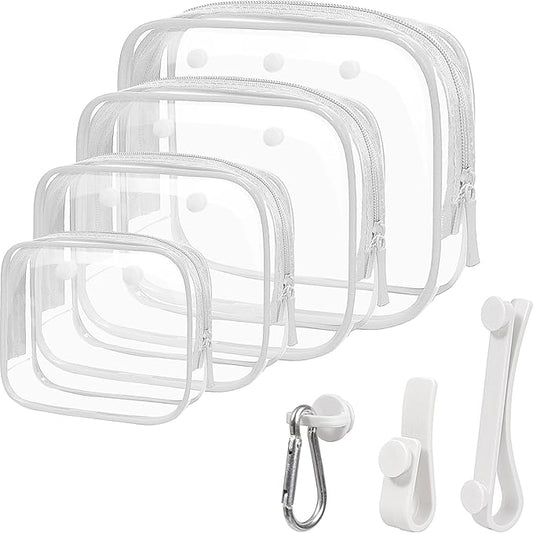 LETGO 4 Pack Clear Toiletry Bags, Portable Travel Makeup Pouch with Zipper, TSA Approved Organizer, Clear Pouch Bags Compatible With Bogg Bag Divider Accessories (Clear White)