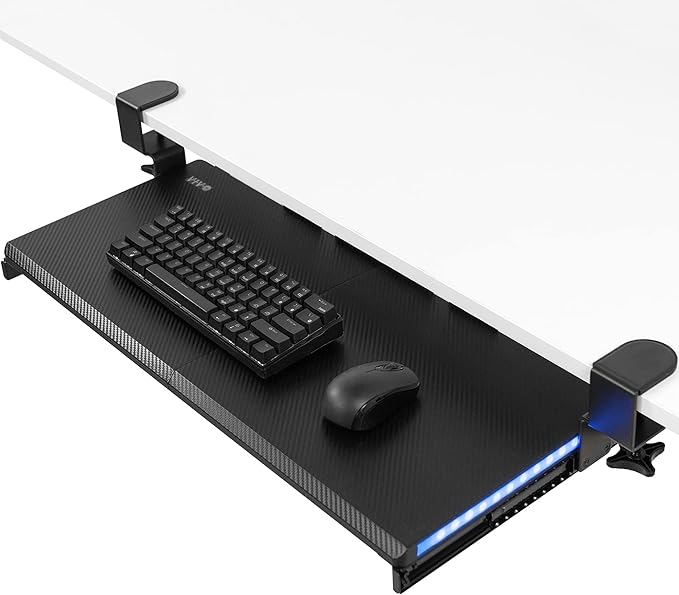 VIVO Large Under Desk Keyboard Tray with RGB LED Side Lights, C-clamp Mount, 27 (33 Including Clamps) x 11 inch Slide-Out Platform Computer Drawer for Typing, Carbon Black, MOUNT-KB05EL
