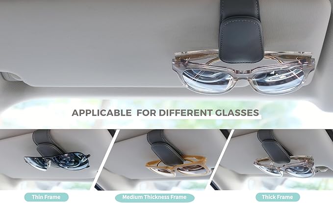 Magnetic Leather Sunglass Holder, Eyeglass Hanger Clip for Car Sun Visor, Suitable for Different Size Eyeglasses (Blue, 1 Pack)