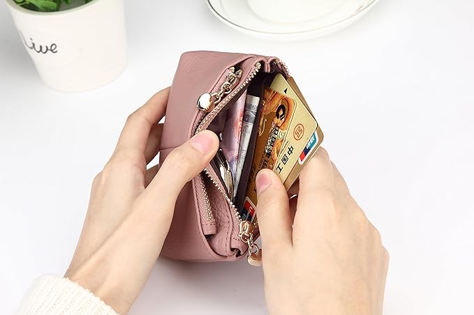 ZOOEASS Women Genuine Leather Zip Mini Coin Purse With Key Ring Triple Zipper Card Holder Wallet