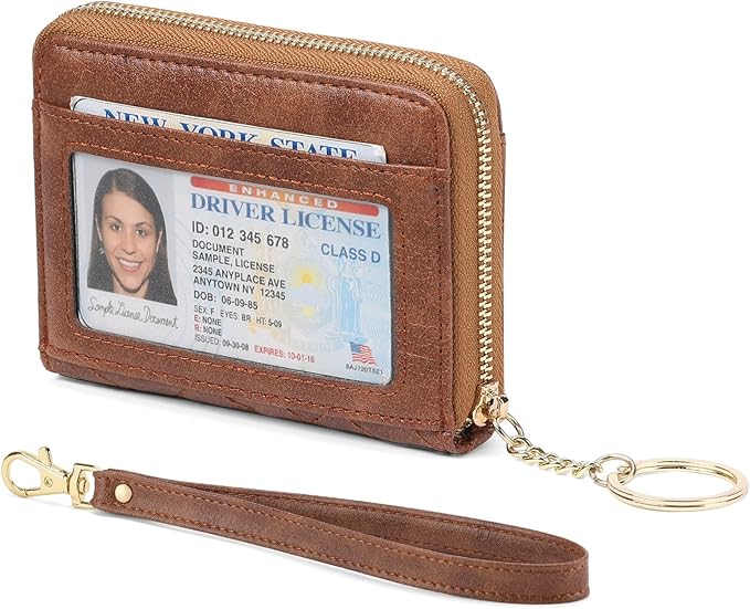 GAEKEAO Credit Card Holder Small Wallet for Women RFID Blocking Leather Zipper Wallet with Wristlet Beige＆Brown
