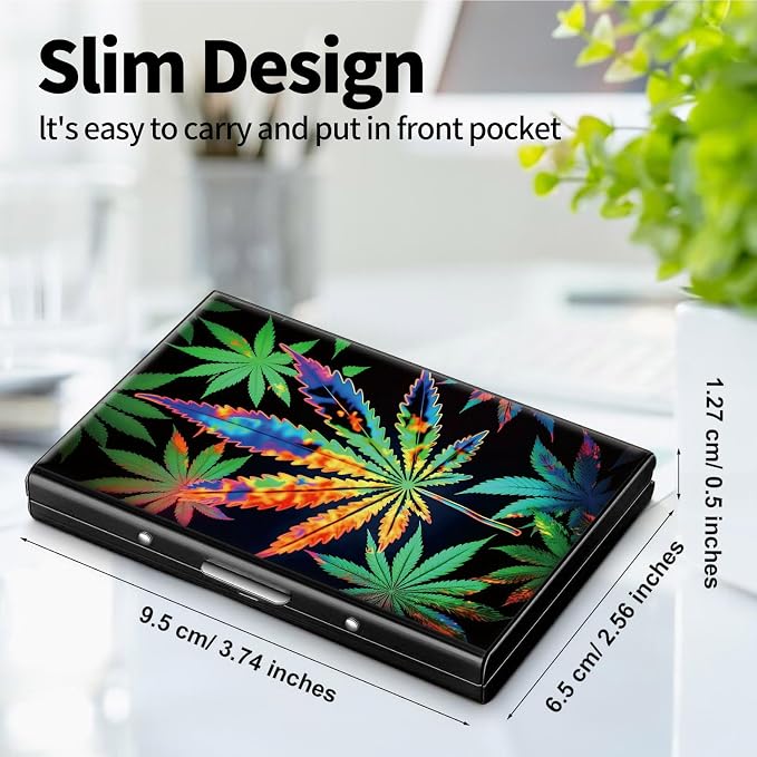 Metal Wallet for Women Men Girls, RFID Blocking Slim Aluminum Credit Card Holder, Mini Travel Wallet with Hard Shell, Lightweight ID & Business Card Case,Marijuana Leaf Weed