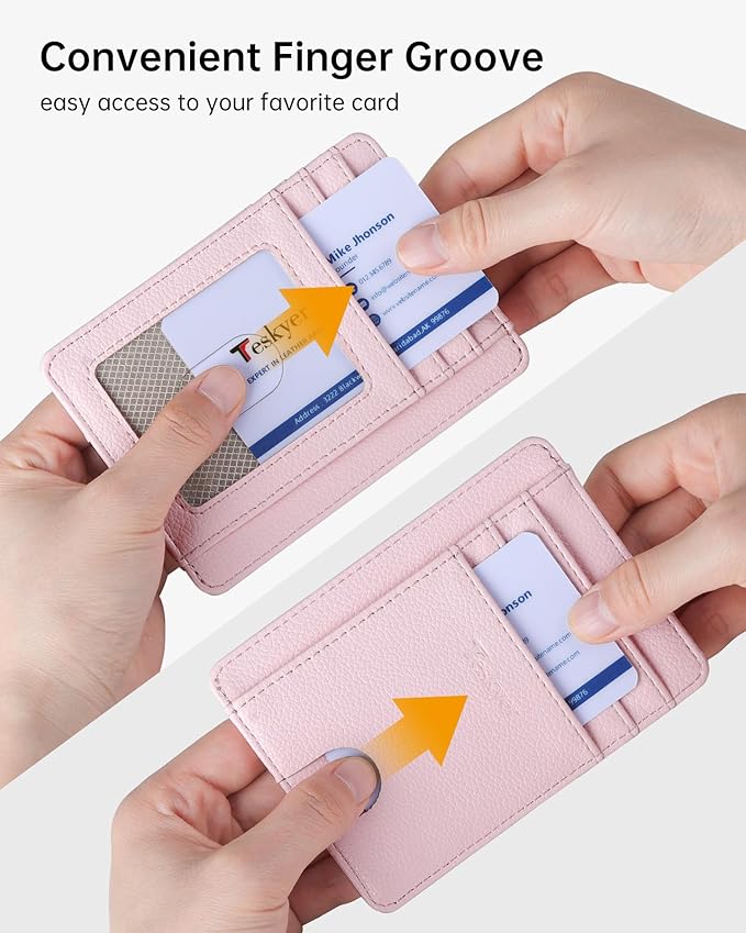 Teskyer Slim Wallet for Men, Minimalist Front Pocket RFID Blocking Leather Wallet Credit Card Holder for Men & Women