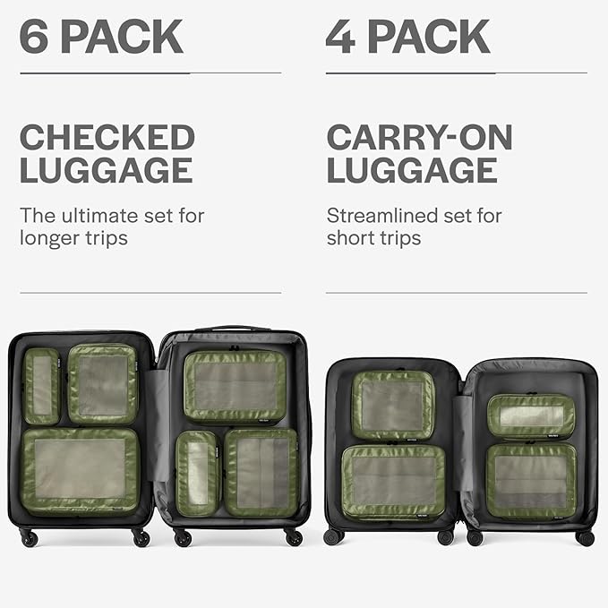Aerotrunk Compression Packing Cubes for Travel - Luggage Organizer Bags - Double Zipper Packing Cubes for Suitcases (12-Pack, Olive)