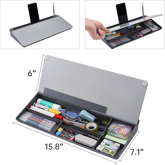 TSJ OFFICE Desktop Whiteboard Dry-Erase-Board - Computer Keyboard Stand White Board Surface Pad with Drawer, Desk Organizers with Accessories for Office, Home, School Supplies - Complete Grey