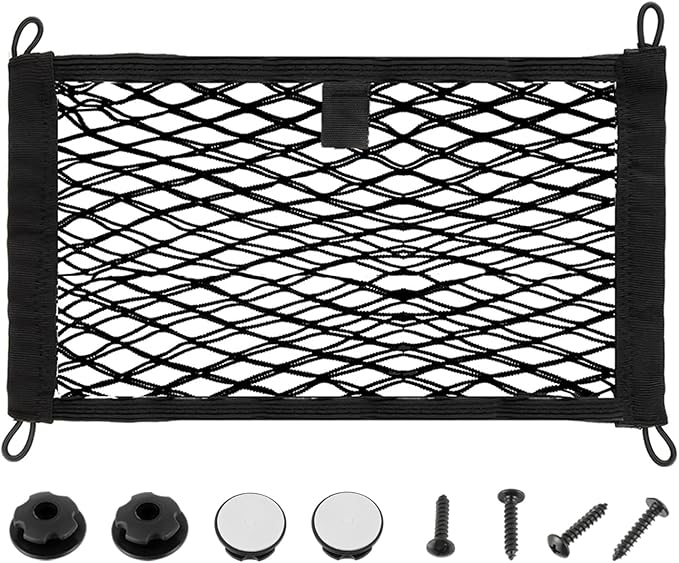 21.7'' x 9.8'' Universal Elastic Cargo Net Pocket with Screws & Hooks for Trunk RV Boats Home Cargo Storage – Keeps Items Secure & Organized(1 Pack)