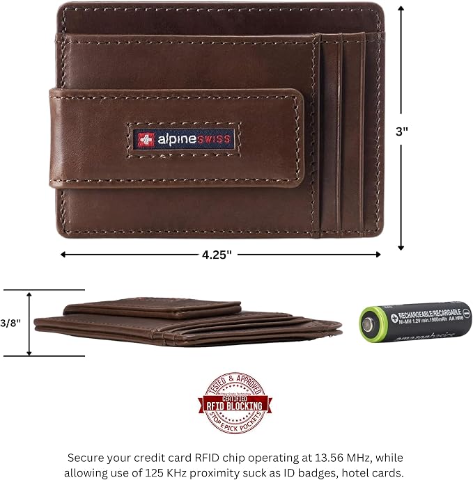 alpine swiss Harper Mens RFID Slim Money Clip Front Pocket Wallet Minimalist Leather ID Card Holder | RFID