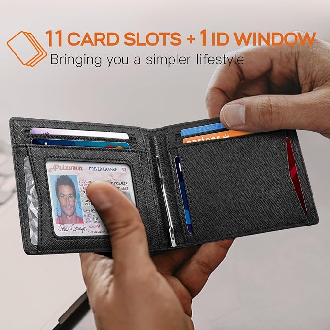 RUNBOX Slim Wallet for Men Genuine Leather RFID Blocking Bifold Minimalist Front Pocket Mens Wallet with Money Clip Thin Gift Box