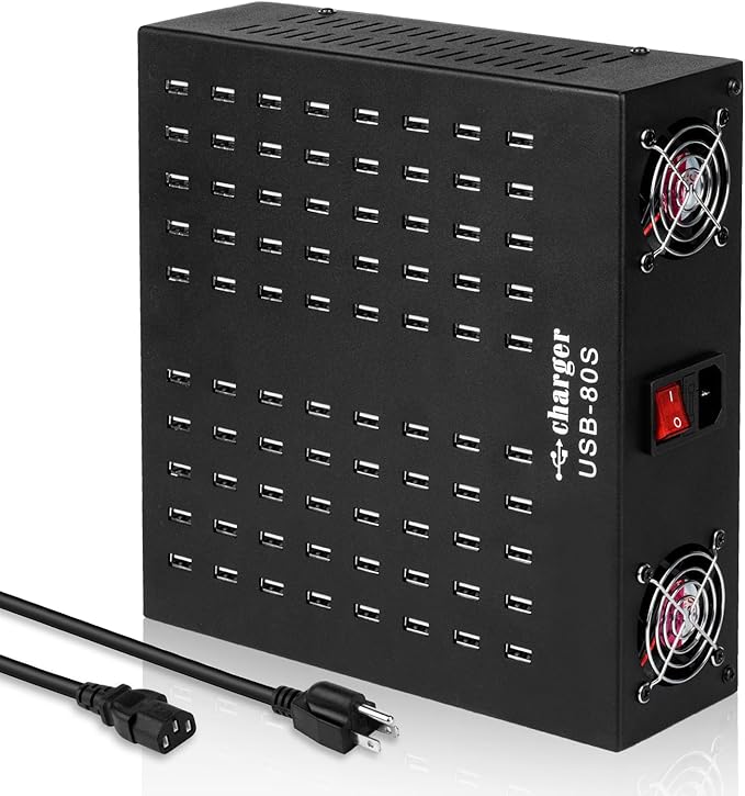 Multiple USB Charging Station, MIXILIN 80 Ports 800W(150A) Fast Charger Station with Power Switch, Desktop Charging Station for Multiple Devices Compatible with Cell Phones iPad Kindle Tablet