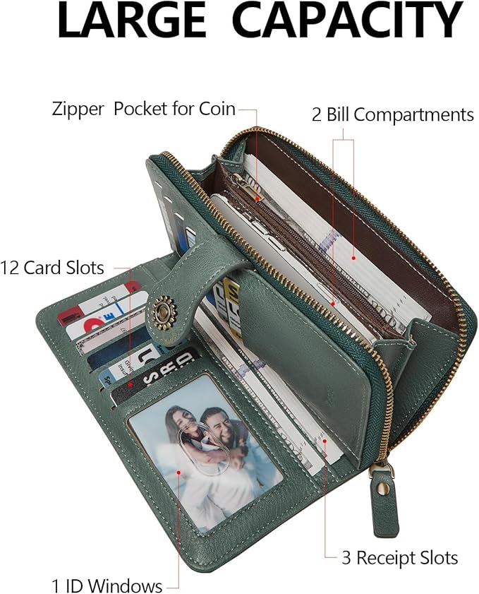 TFKGS Wallet for Women RFID Blocking Leather Large Capacity Card Holder Ladies Phone Clutch Travel Long Purse Wristlet | RFID Blocking, Leather, Large Capacity, Ladies, Travel