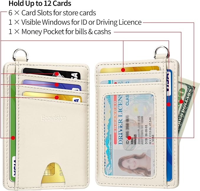 EcoVision Slim Minimalist Front Pocket Wallet, RFID Blocking Credit Card Holder Wallet with Detachable D-Shackle for Men Women