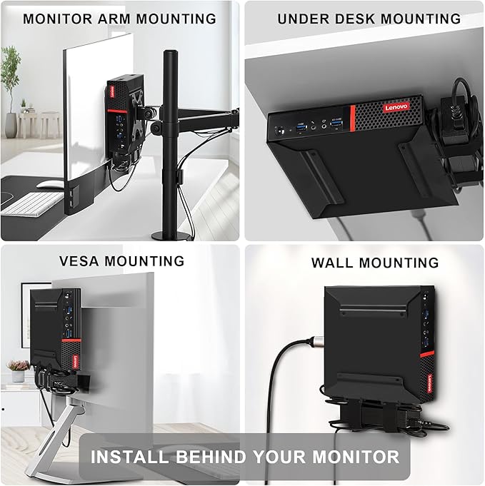 Mini PC VESA Mount Compatible with Lenovo Thinkcentre Tiny M90q Gen2, M80q Gen3, M90q Gen3, M90q Gen2, M70q Gen2, M60e, M75q Gen2, Under Desk and Wall Mount,75x75mm or 100x100mm Monitor Arm Wall Mount