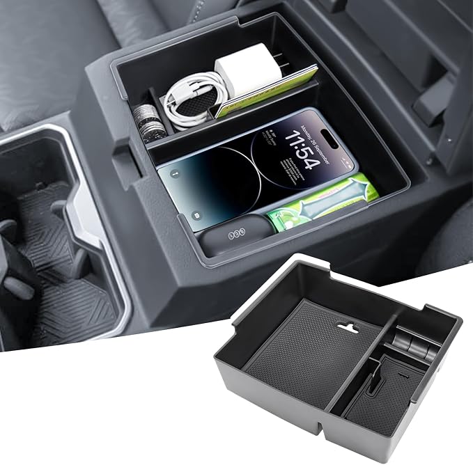 Center Console Organizer Compatible with 2024 2025 2026 Toyota Tacoma Console Armrest Storage Box Interior Insert Storage Tray Secondary Accessories(Black)