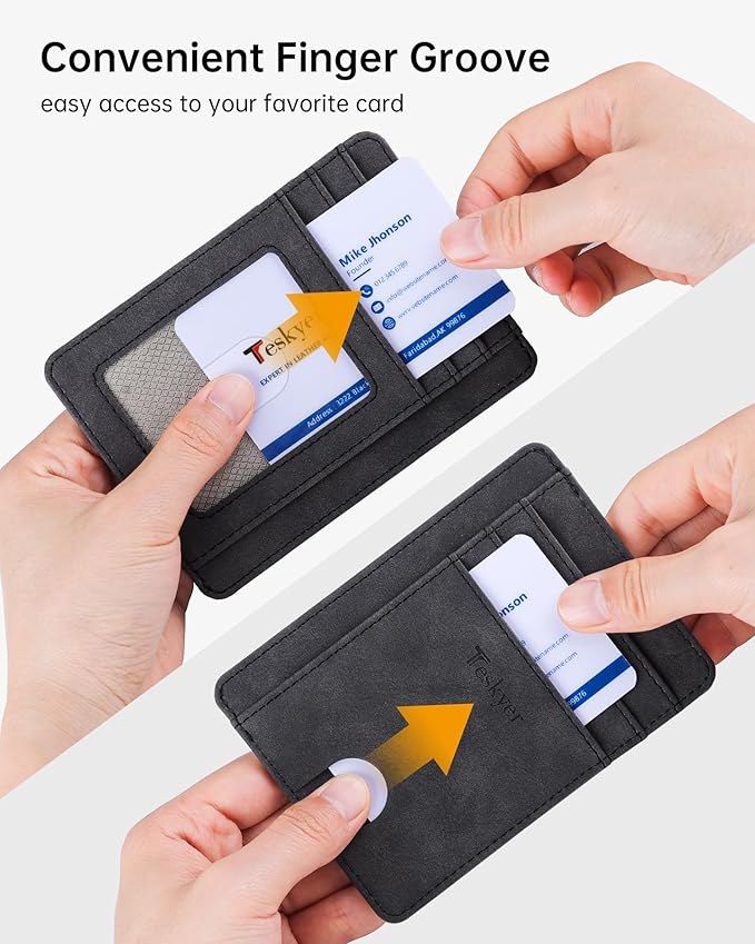 Teskyer Slim Wallet for Men, Minimalist Front Pocket RFID Blocking Leather Wallet Credit Card Holder for Men & Women