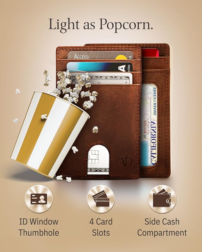 Access Denied REAL LEATHER Slim Minimalist Mens Wallet - Thin Front Pocket RFID Credit Card Holder Wallets For Men Holiday Gifts For Him