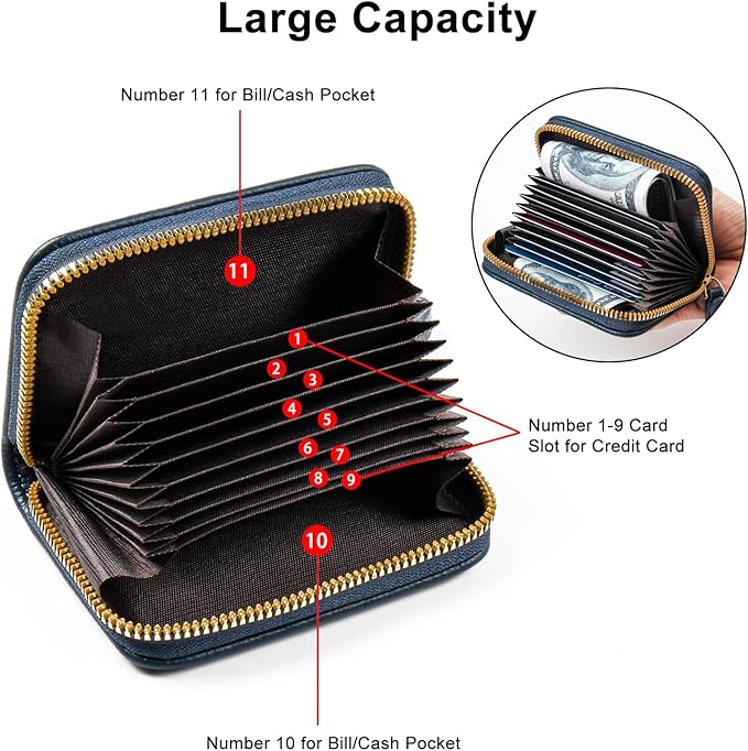 EcoVision Credit Card Holder RFID Card Case Wallet, Small Accordion Zipper Card Case Holder, Card Organizer Case for Women Men
