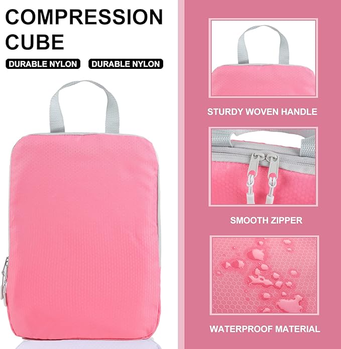 COVAX 4 Set Compression Packing Cubes, Travel Luggage Organizers and Storage Packing Cubes (Pink)