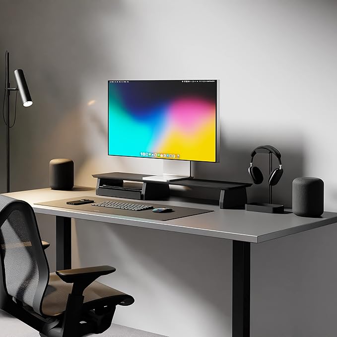 Raico Desk Cockpit Shelf Monitor Stand System Dual Screen Setup Wood Large Desk Accessory Organizer Unit (Black Wood, Medium | 36 Inches)