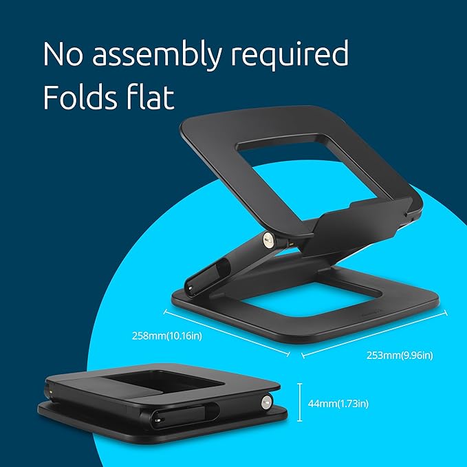 Kensington SmartFit EQ Adjustable Laptop Stand for Desk, Foldable Portable Notebook Holder, Anti-Slip Silicone Tablet Mount for 13"-16" Laptops and Tablets, Black K50427NA