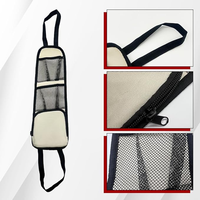 2PCS Car Seat Side Organizer, Seat Side Storage Pocket, Multifunctional Mesh Net Pocket, Car Multi-Pockets Backseat Organizer Side Hanging Bag for Storage Coins, Cell Phones (Beige, 2PCS)