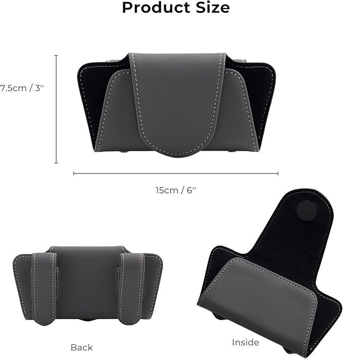 Car Sunglasses Holder Case, Leather Sunglasses Holder Clip for Car Sun Visor, Magnetic Glasses Clip, Car Interior Storage Accessories (Beige)
